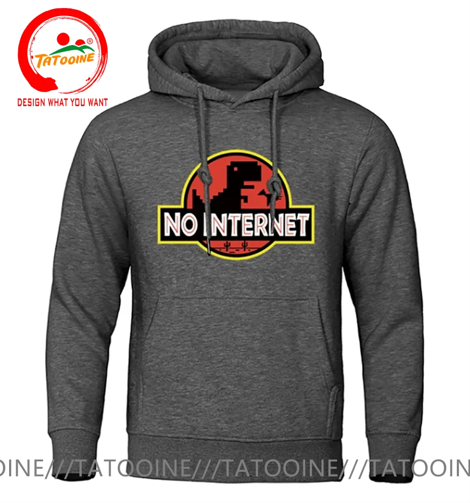 No Internet Dinosaurs Cactus Printed Hoodies Sweatshirts Men Fashion Hoody Jurassic Offline Park Dino Hip Hop Streetwear Hoodie