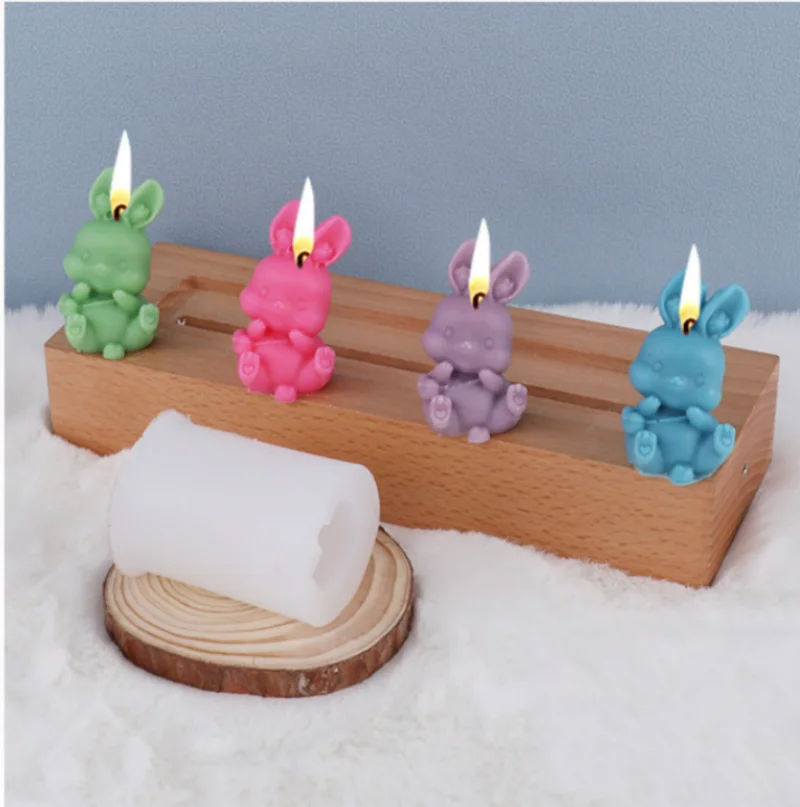 3D Rabbit Candle Silicone Mold DIY Aromatherapy Candle Plaster Cute Rabbit Silicone Mold Chocolate Mousse Soap Mold for Easter