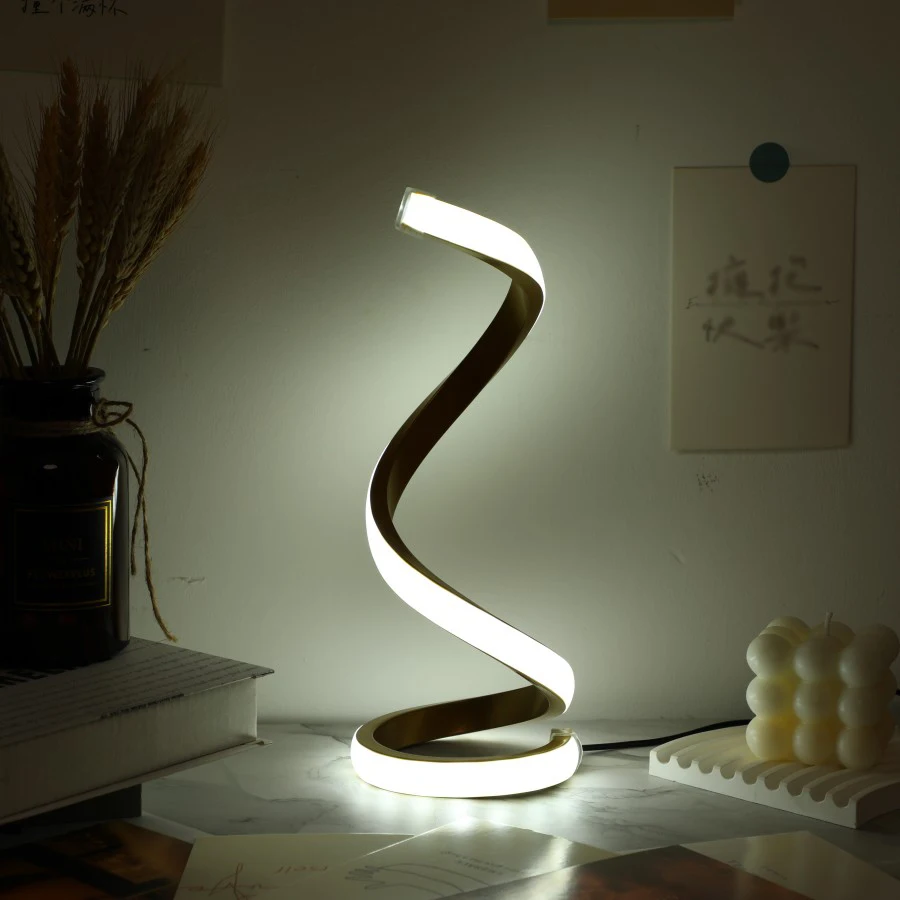 1PC Creative Gold S-shaped Three-tone Light USB Powered Desk Lamp Decoration