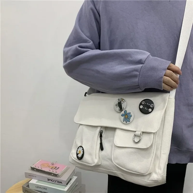 Damska płócienna torba Crossbody studencka o dużej pojemności solidna kolorowa torba na ramię modna torba listonoszka