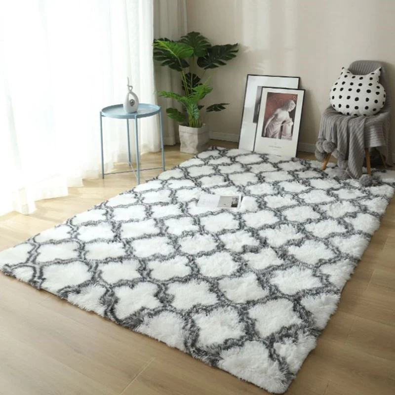 Fluffy Tie Dye Carpets For Bedroom Decor Modern Home Floor Mat Large Washable Nordica in the Living Room Soft White Shaggy Rug