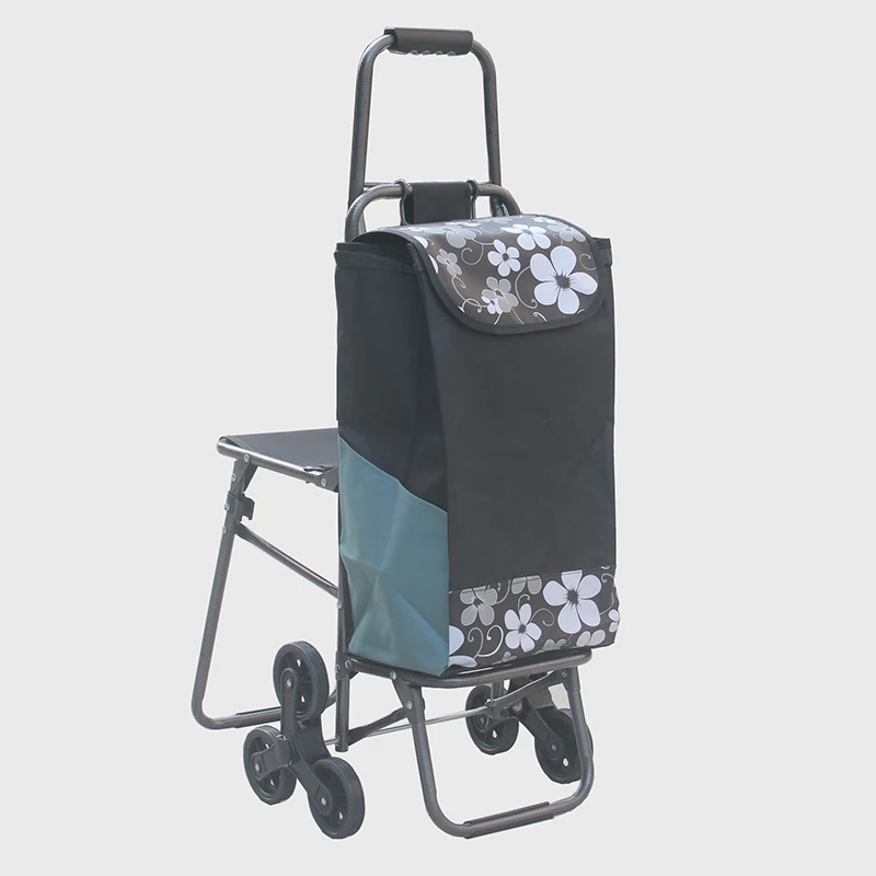 ‌Foldable Shopping Cart with Seat, Heavy-Duty Grocery Trolley, Large Capacity Market Bag, Retractable Handle for Seniors