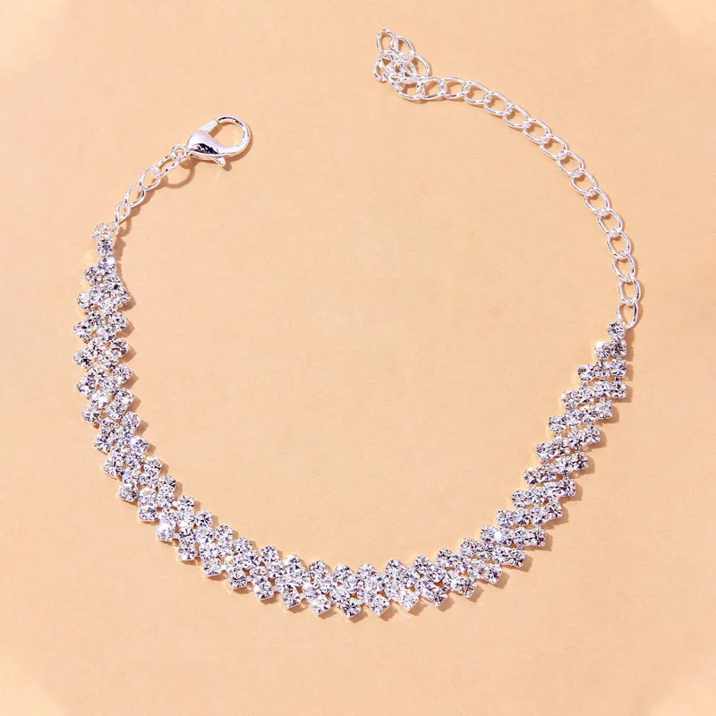 Mode Glänzende Raute Kette Fußkettchen für Frauen Mode Silber Farbe Sommer Strand Knöchel Armband Barfuß Sandalen Fuß Schmuck