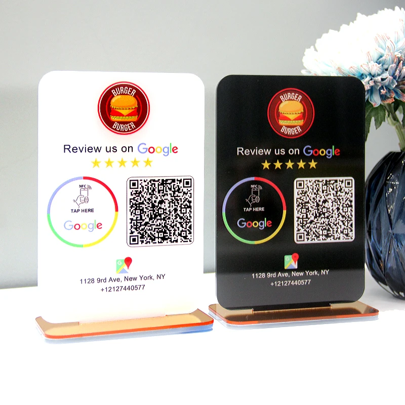 

Personalized Google Review Sign NFC Scan code Acrylic Social Media Signs Google Review Plates with Stand Base Store Decorations