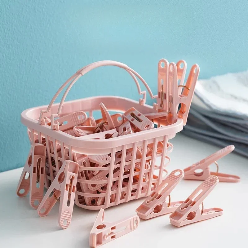 30Pcs Plastic Clothes Pegs Laundry Clothespin Clothes Pins Storage Organizer Quilt Towel Clips Spring with Basket Cabides Hanger