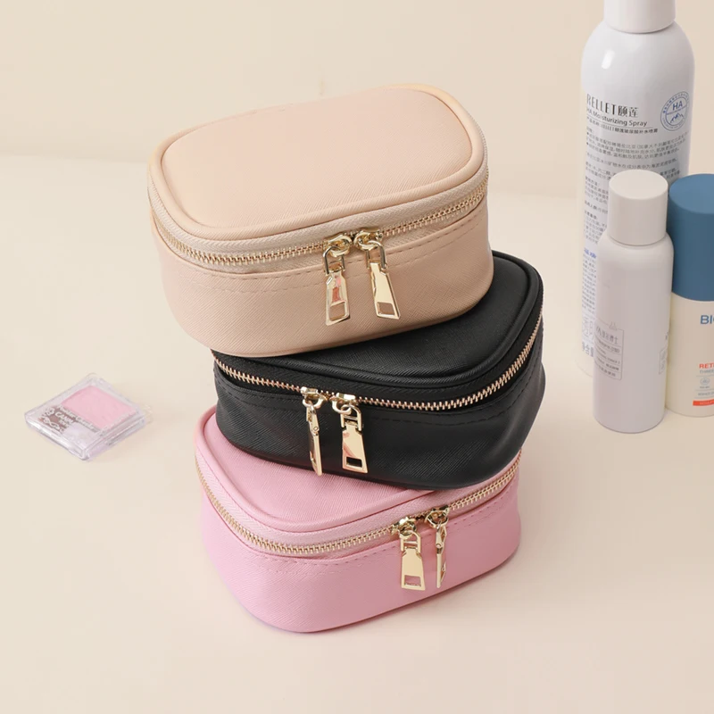 Rechargeable Travel Makeup Bag With LED Mirror, Compact Touch Screen Tabletop Cosmetic Mirror, 3 Colors Light