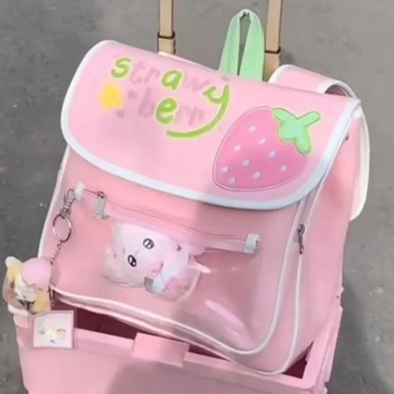 

Y2K Itabag Embroidery Strawberry Backpacks Korean Japan Sweet 2025 Itabag Student Cover Type High Capacity Waterproof Backpack