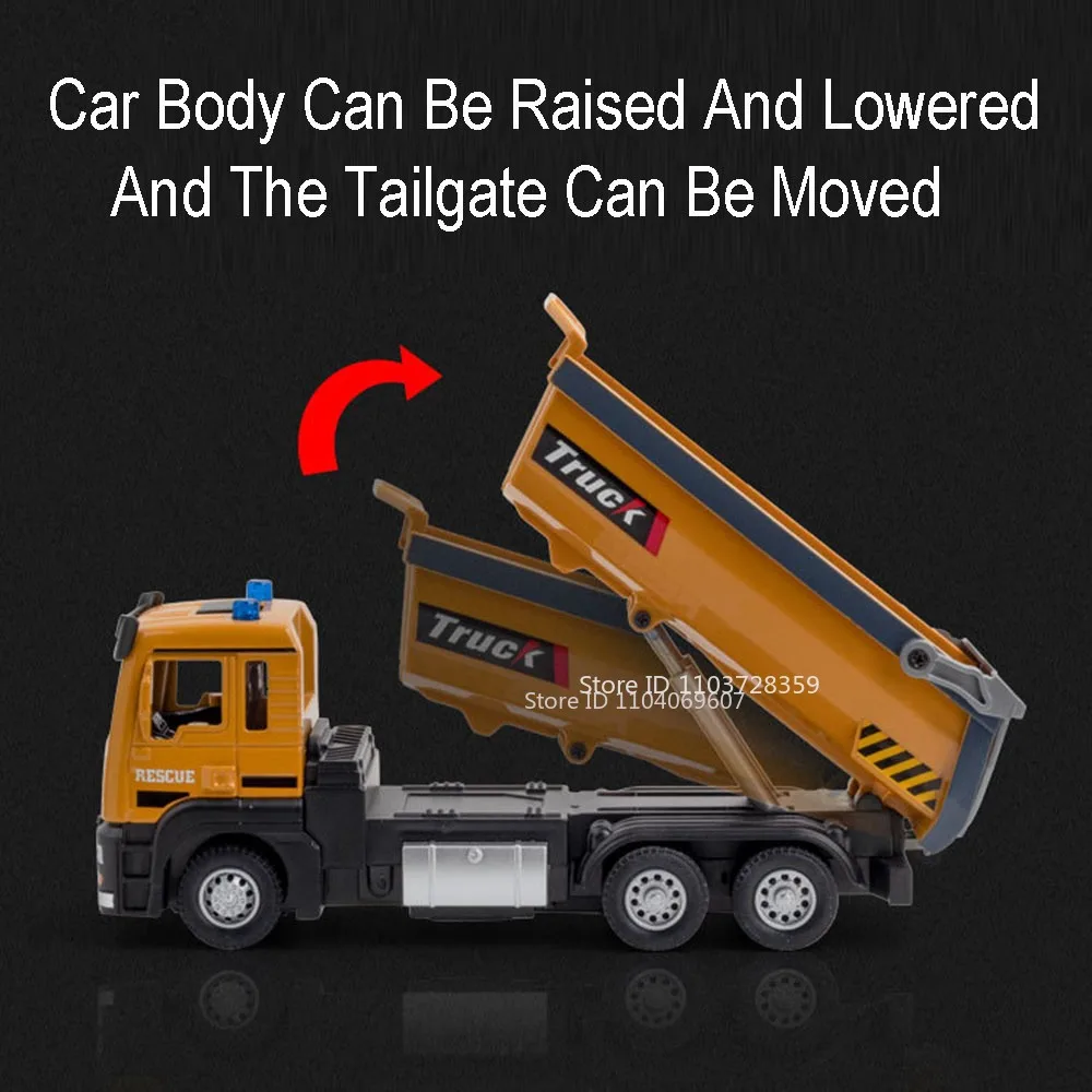 1:32 Alloy Dump Truck Toy Models Metal Diecast Flat Trailer Engineering Vehicles Sound Light Pull Back Rubber Tires Boys Gifts