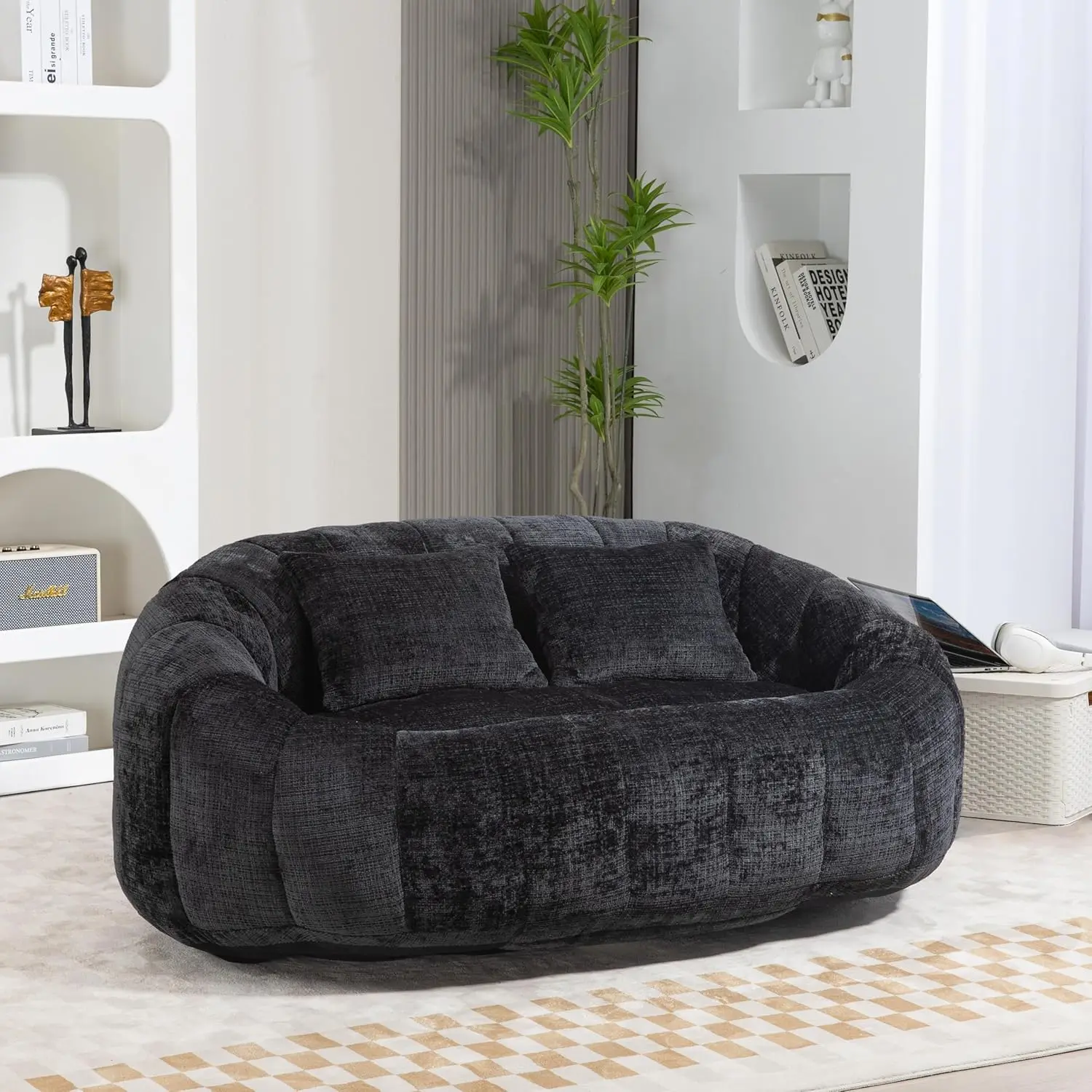 Bean Bag Chair Couch with Foam Filler, Bean Bag Sofa for Adults,Teens, Comfy Floor  with 2 Pillows, Lazy Beanbag Lounger for