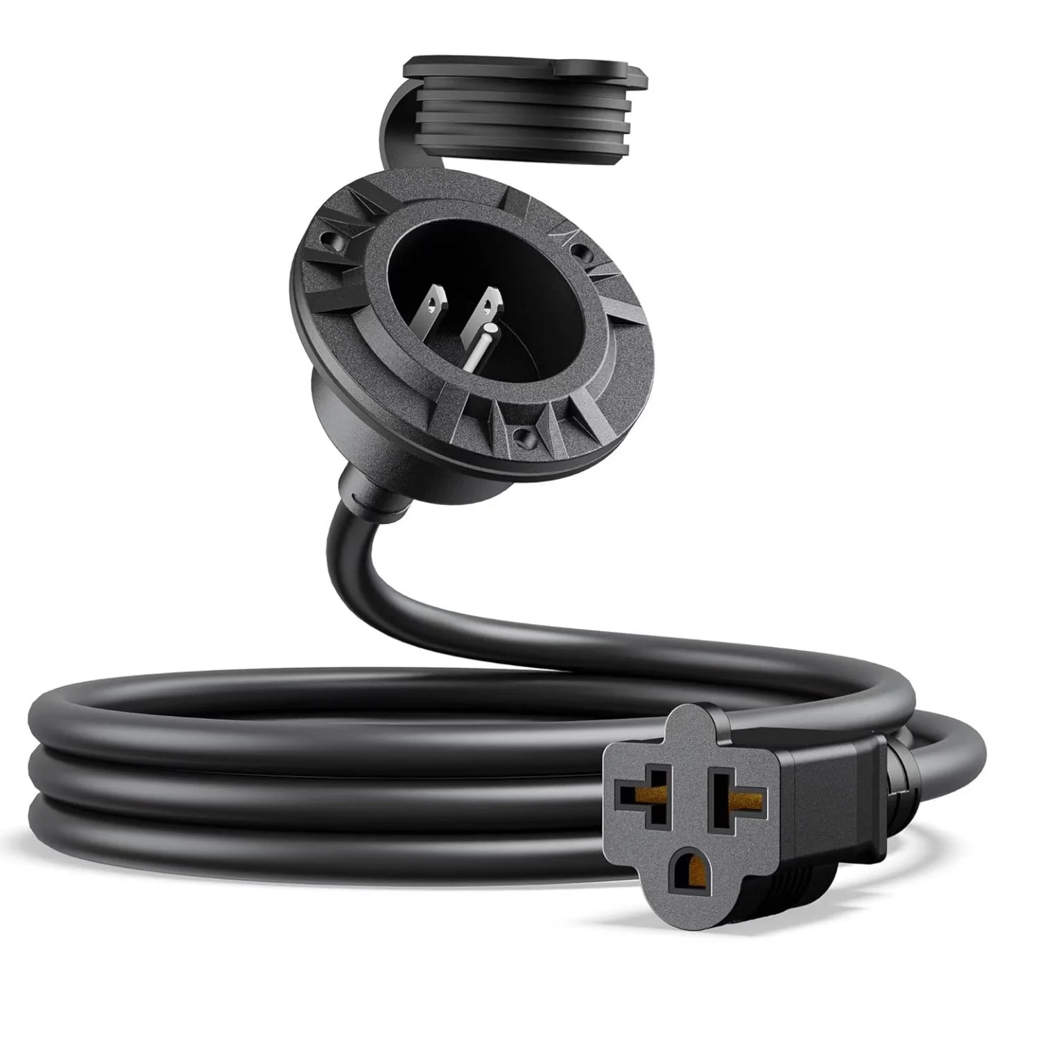 5-in-1 RV Shore Power Input Socket, Integrated Extension Cord, 125V AC Power Inlet for RV, Marine Boat