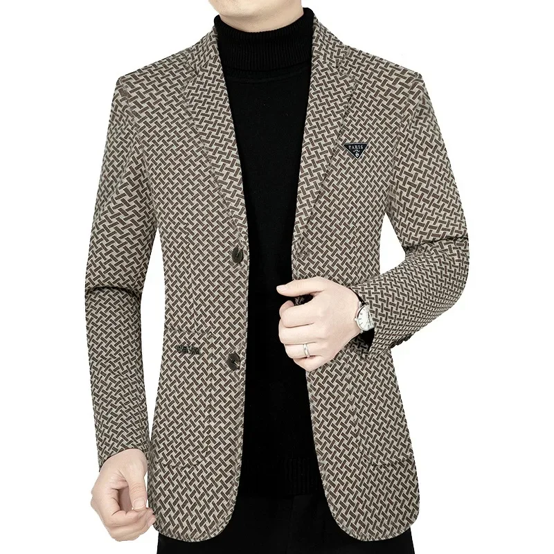 Men Business Blazers Jackets New Male Checkered Casual Suits Coats High Quality Man Spring Slim Blazers Jackets Coats Size 4XL