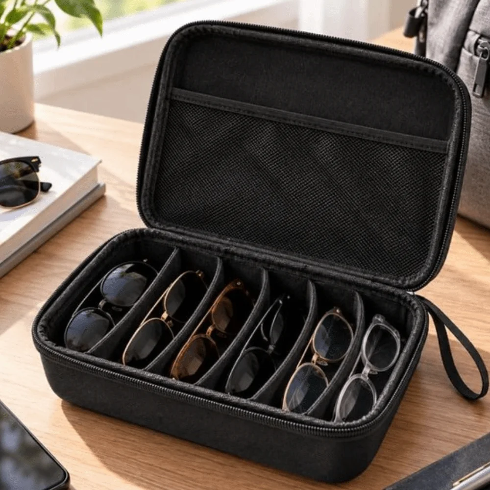 EVA Eyewear Organizer Case Portable Zipper Closure Glasses Storage Case Adjustable Compartments Sunglasses Storage Box