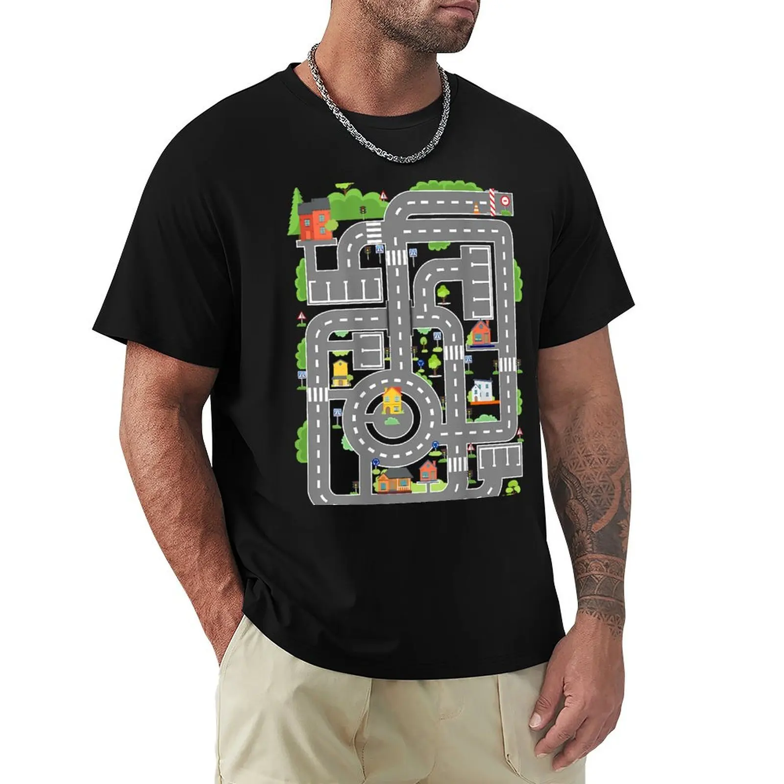 Play Cars On Dad's Back Play Mat Car Race Track Family Gift T-Shirt Work Basic Short Sleeve Top