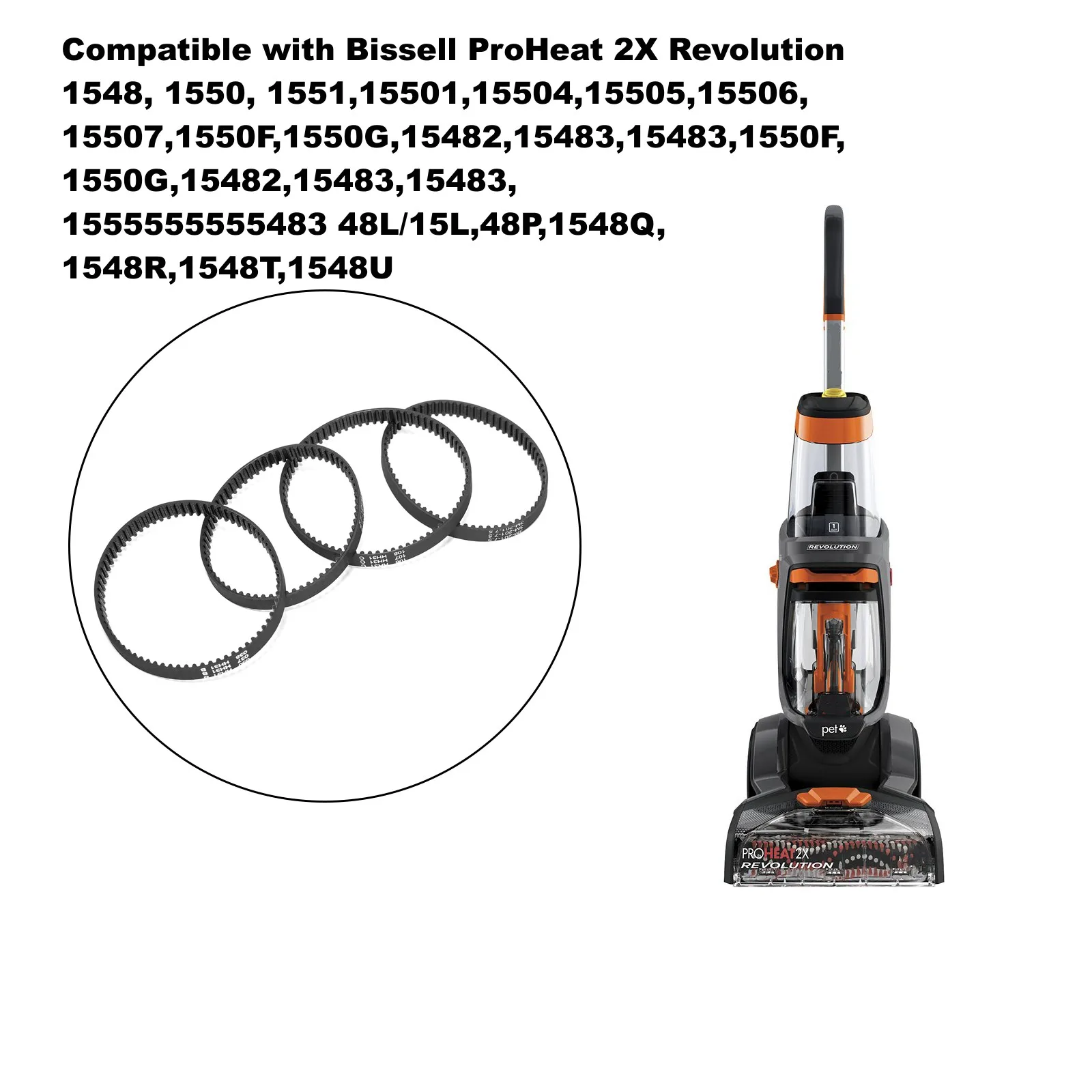 4pcs Vacuum Cleaner Drive Belt 1606419&1606418 Compatible with Bissell ProHeat 2X Revolution 1548,1550,1551,15501,15504,15505