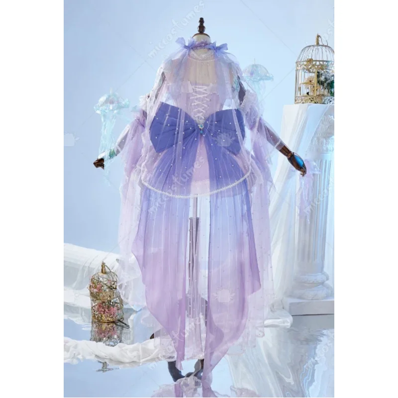 تنورة علوية مشد على طراز Kokomi للسيدات من Miccostumes مع حجاب وجوارب عالية ضيقة زي تنكري