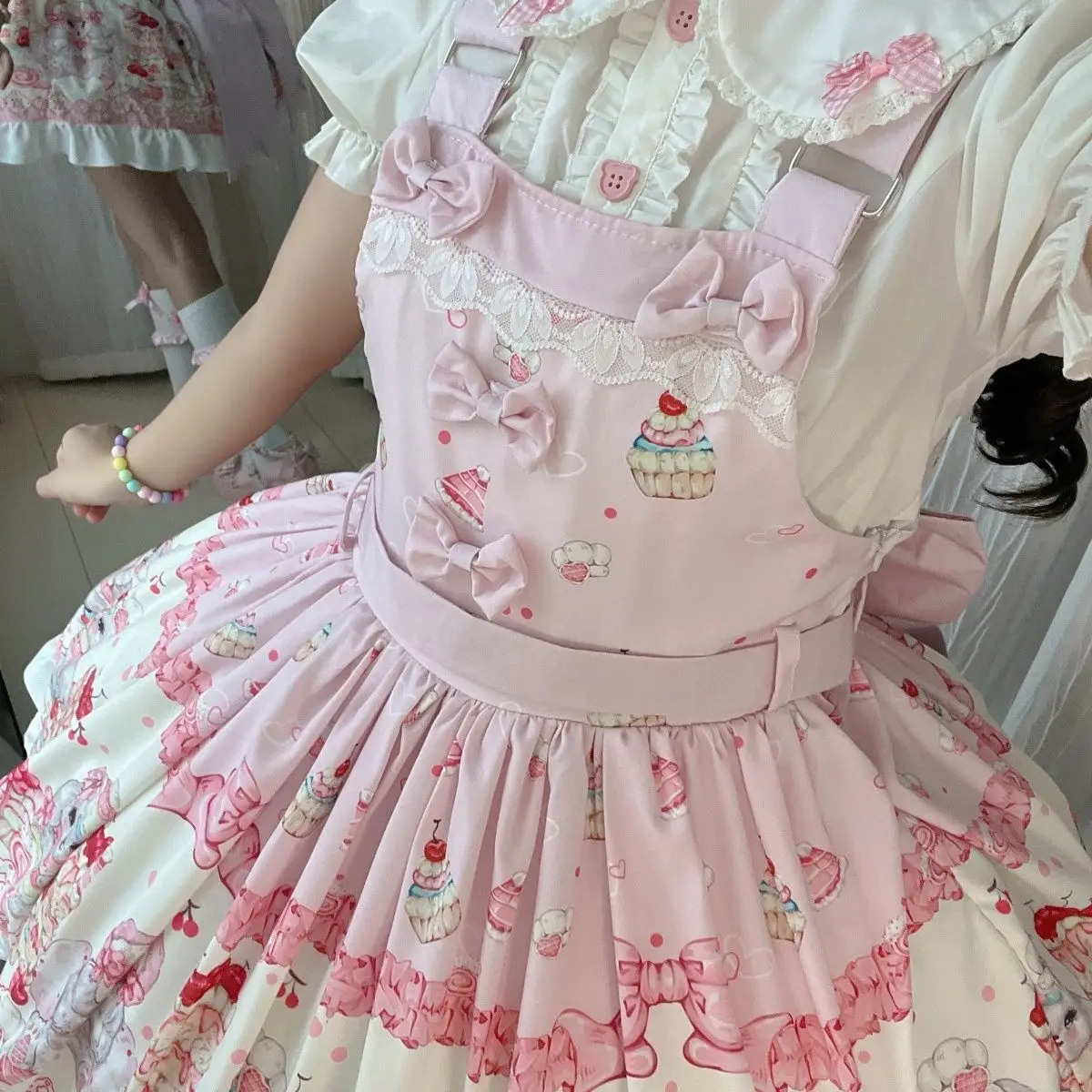 Bubu cake Lolita [Furry Wang Party] original genuine cute sweet strap lolita skirt  white dress women view 2
