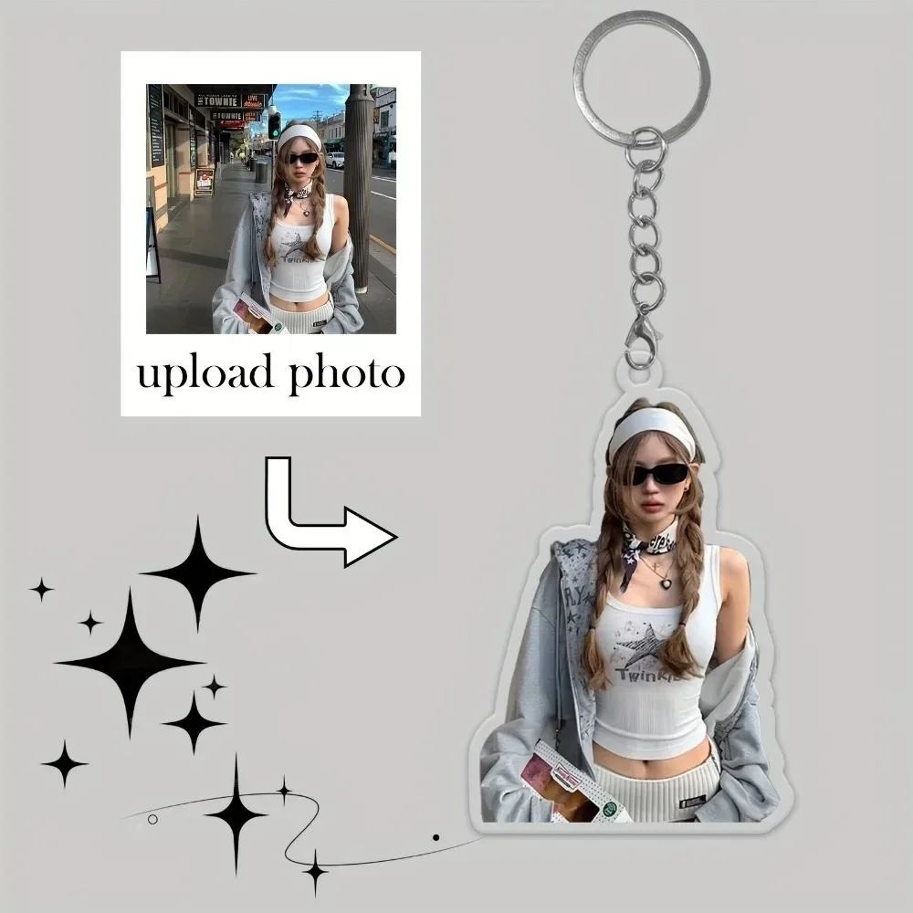 6cm Custom Acrylic Photo Keychain, Personalized Portrait & Text Keyring, Irregular Cutout Bag Charm, Unique Couple Keepsake Gift