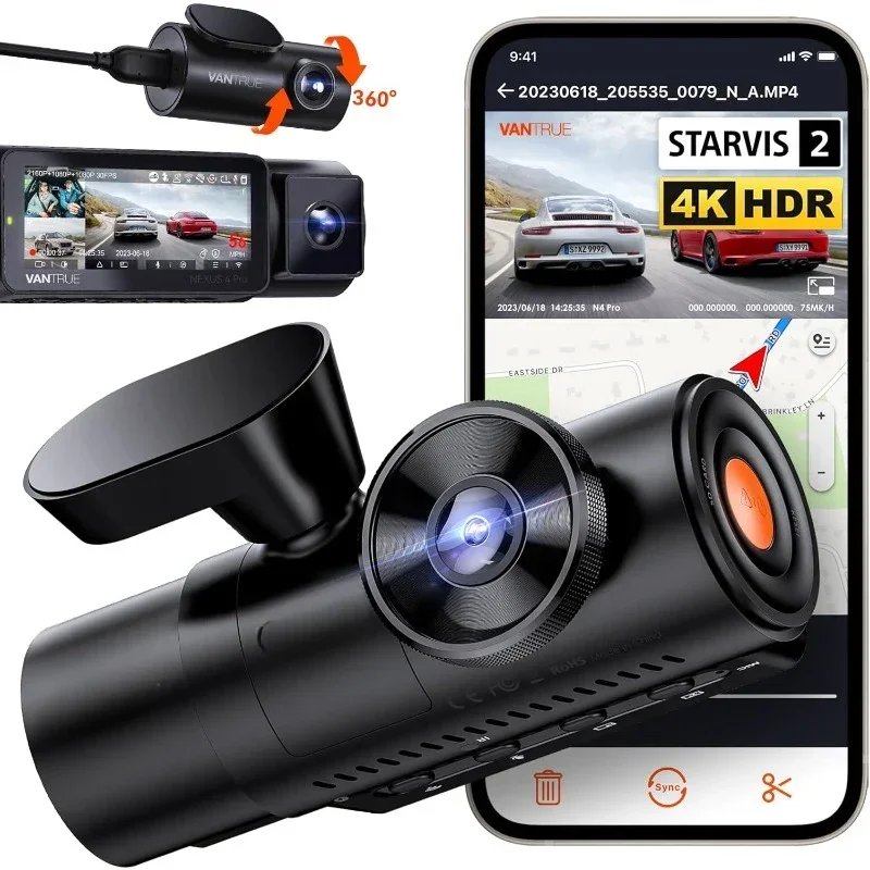 Channel 4K WiFi Dash Cam, STARVIS 2 IMX678 Night Vision, 4K+1080P+1080P Front Inside and Rear Triple Car Camera