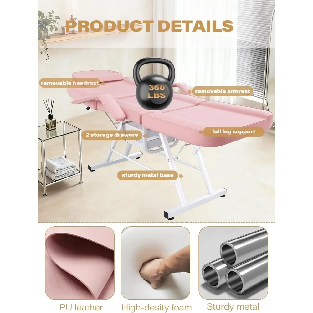 Cadeira de tatuagem facial ajustável para clientes, cama de esteticista com mesa de massagem, encosto de cabeça e 360 °   Banco giratório, serviço de cílios