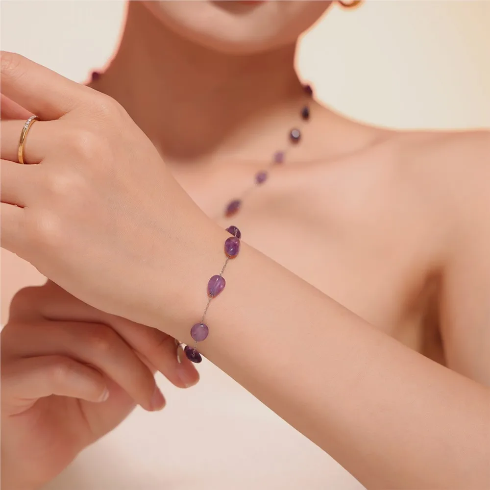 Women's Irregular Purple Natural Stone Necklace Bracelet Set