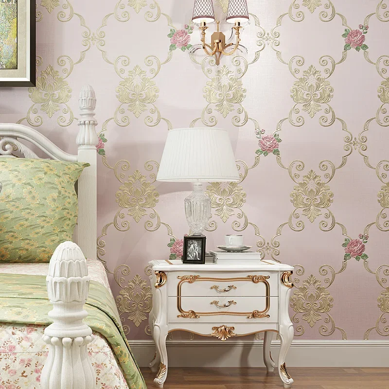 3D wallpaper bedroom living room wallpaper concave convex carving European pastoral warm non-woven fabric wallpaper U46