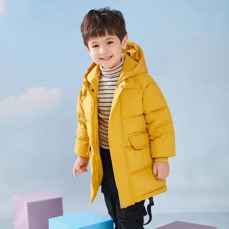 Winter children's clothing medium and long cotton clothing small hooded thickened jacket boys and girls