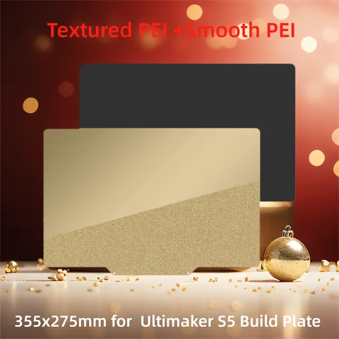 Placa de Construcción PEI Texturizada + PEI Lisa para Impresora 3D Ultimaker S5/S5 Pro, 355x275mm, Doble Cara, Base Magnética de Acero Flexible