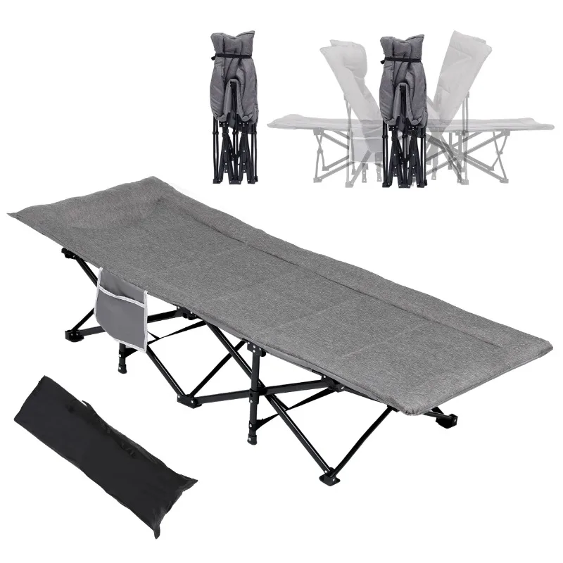 

Folding Camping Cot W/Mat for Adults, Heavy Duty Outdoor Bed with Carry Bag, 1200 D Layer Oxford Travel Camp Cots