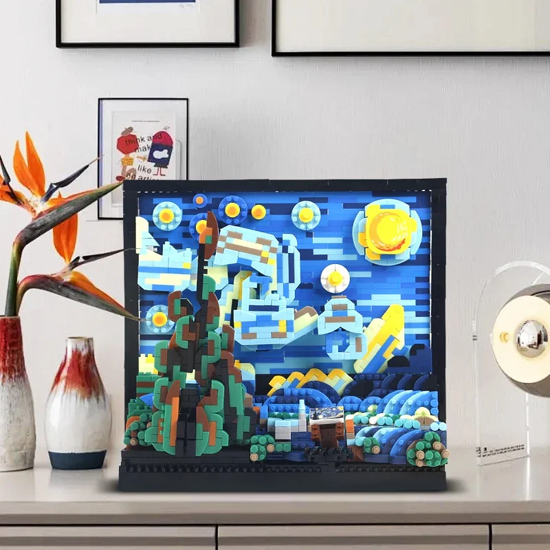 

1800PCS Creative Vincent Van Gogh Starry Night Painting Building Blocks Micro Diamond Bricks Assemble Toy Gift For Children Kids
