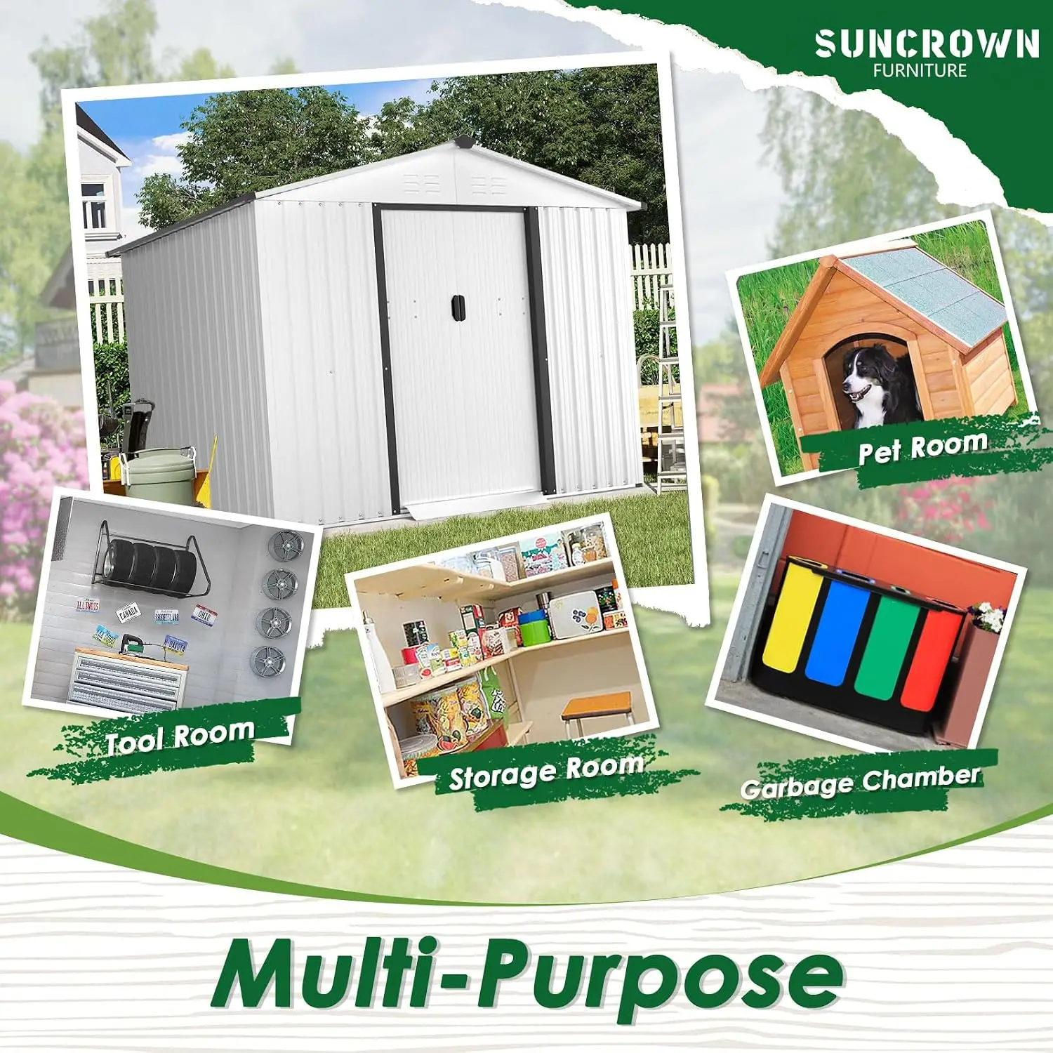 Outdoor Storage Shed 6X8 FT Sliding Door Tool Organizer Lawn Equipment Garden Backyard, Customized