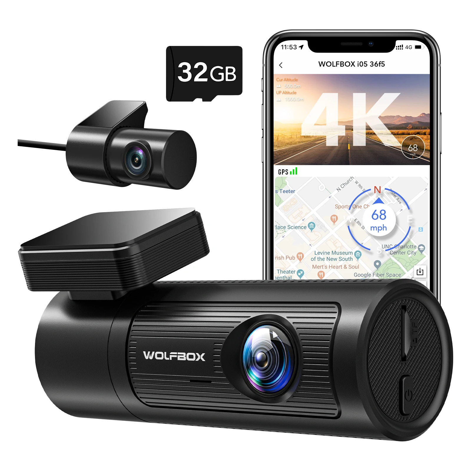 Wolfbox I05 App Control 4k Front And Rear Night Vision Rearview Mirror Car Dash Cam Wtih WIFI Built In GPS