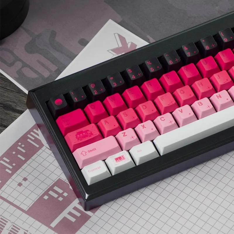 

Chill City Theme Keycaps Set PBT Sublimation Gradient Pink Keyaps Cherry Profile Key Caps Mechanical Keyboard Accessories Gift