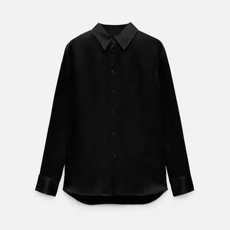 

Slim Fit Long Sve irt, новинка 2024, женский модный отложной воротник на пуговицах, классический универсальный воротник Sle Pure C...