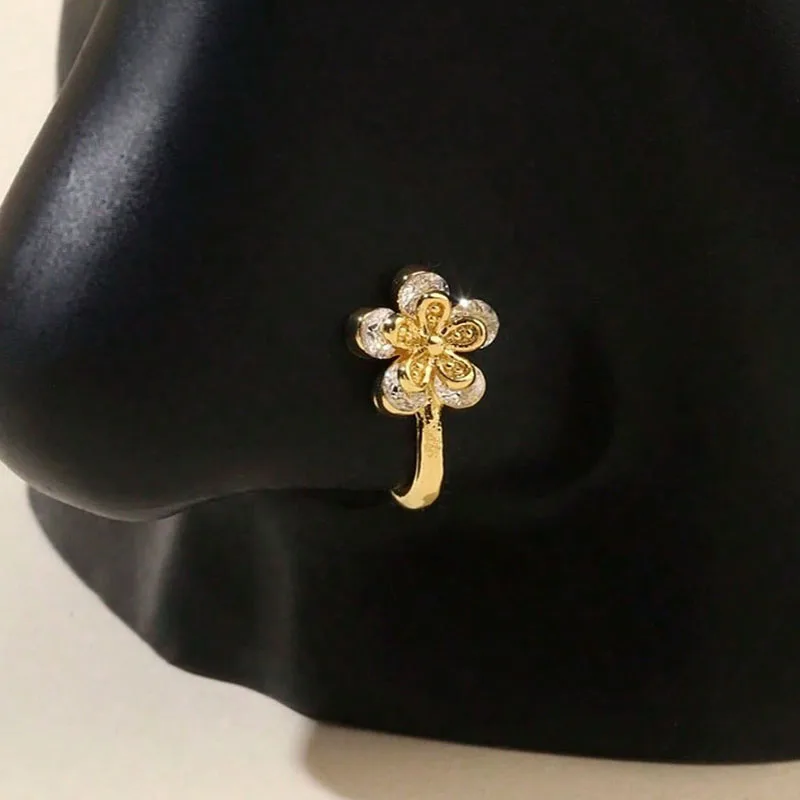 Elegant Gold Hanging Fake Nose Ring Non Piercing Nose Clip, Decorative Body Jewelry Ideal Gift for Valentine’s Day Mother’s Day