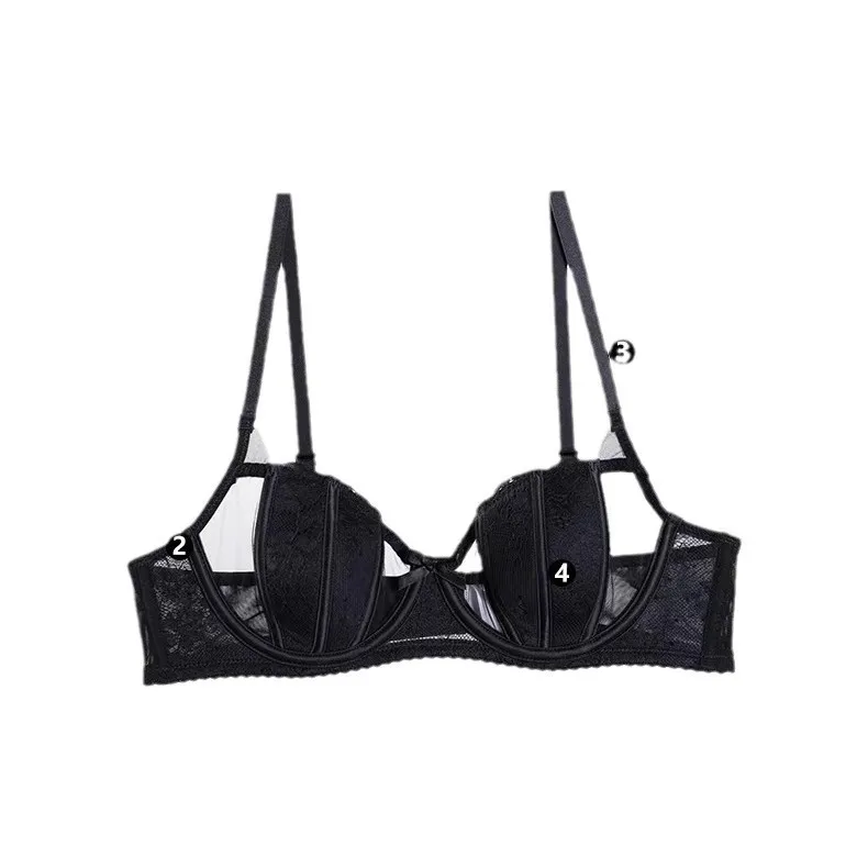 2025 neue Bh Französisch Sexy Spitze Unterwäsche frauen Transparent Bh Große Brüste Zeigen Kleine Obere Unterstützung Anti-schlaffe bh Set