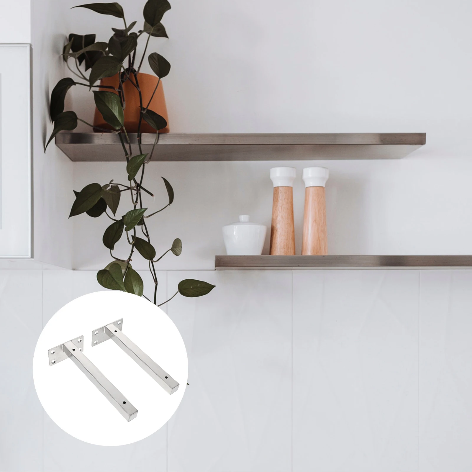 

1 set Stainless Steel Shelf Brackets Heavy Duty Wall Mount Support Frame for Floating Shelves Display Collectibles Books Plants