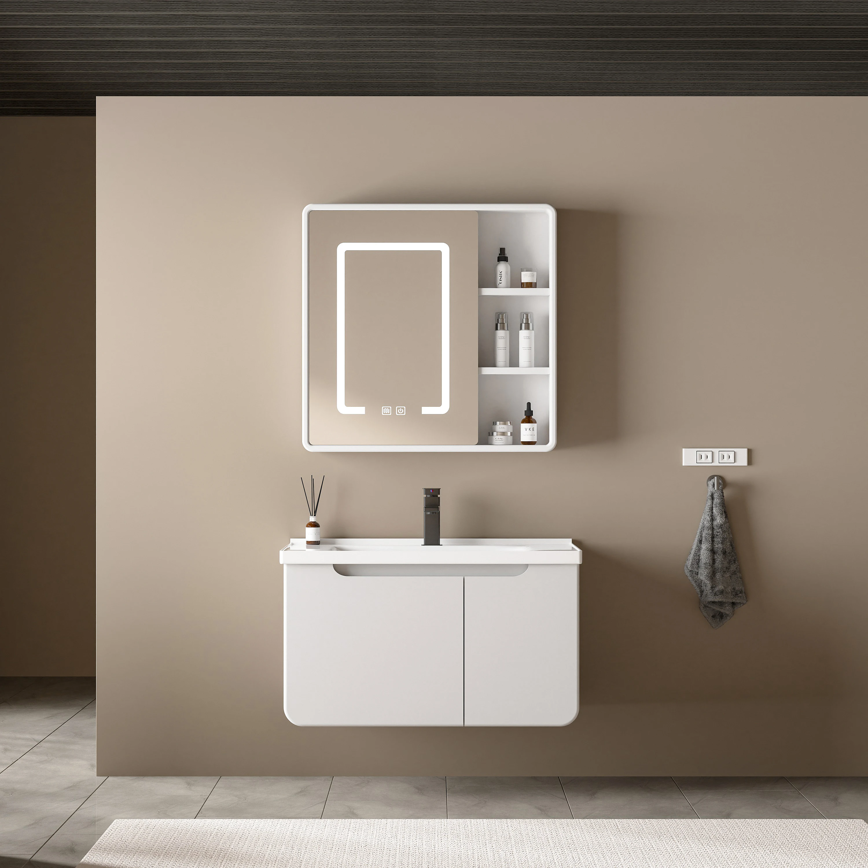 ￥#Customizable Profession Wall Mounted 18 MM Carbon Fiber Side Panel Modern Mirrored 40-80CM Ceramic Basin Eco-Friendly Hotel