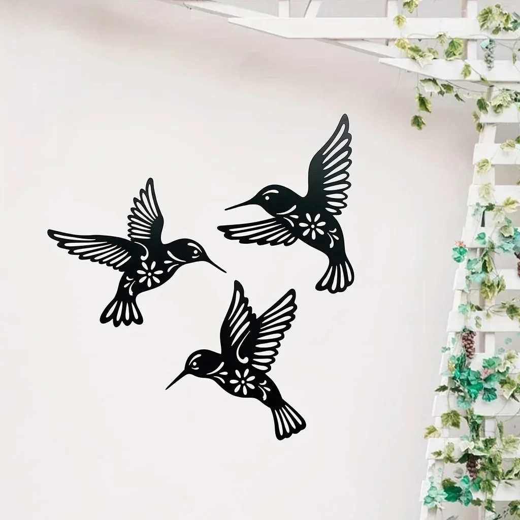 

CIFBUY Deco Metal Hummingbird Home Art DecorationCutout Iron Black Bird Sculpture Hanging Pendant Decoration Home Room Kitchen O