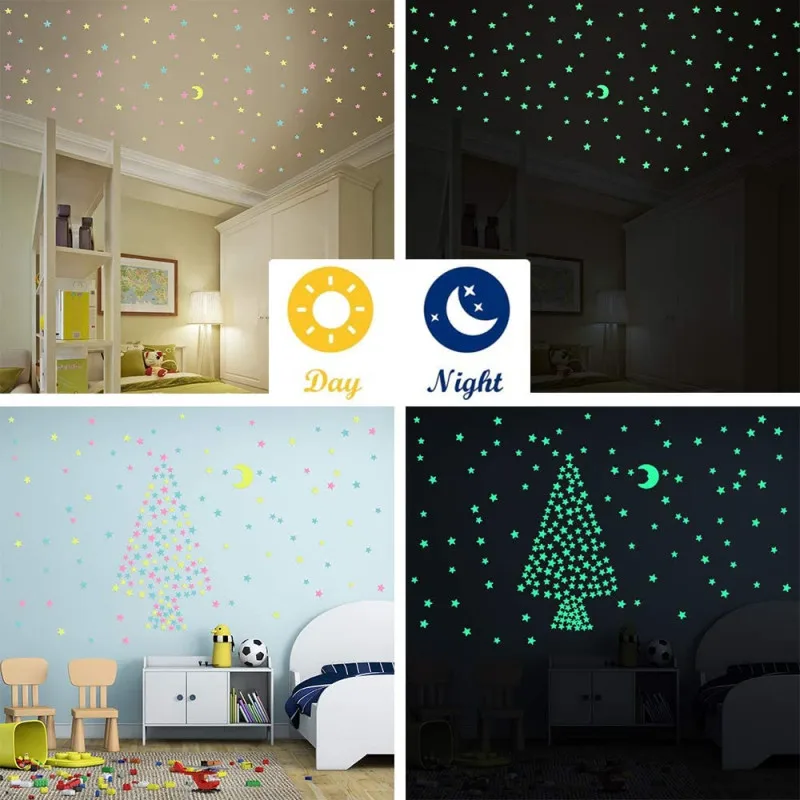 100PCS/Bag 3CM Glow In The Dark Toys Luminous Star Stickers Bedroom Sofa Fluorescent Painting Toy PVC Stickers For Kids Room