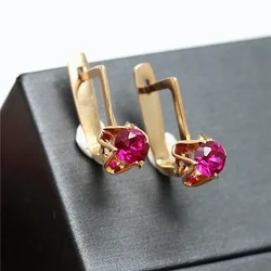Classic Style Plated 14K Rose Gold long-style Earings 585 Purple Gold Red Gem Earrings for Women Jewelry Gift for Girlfriend