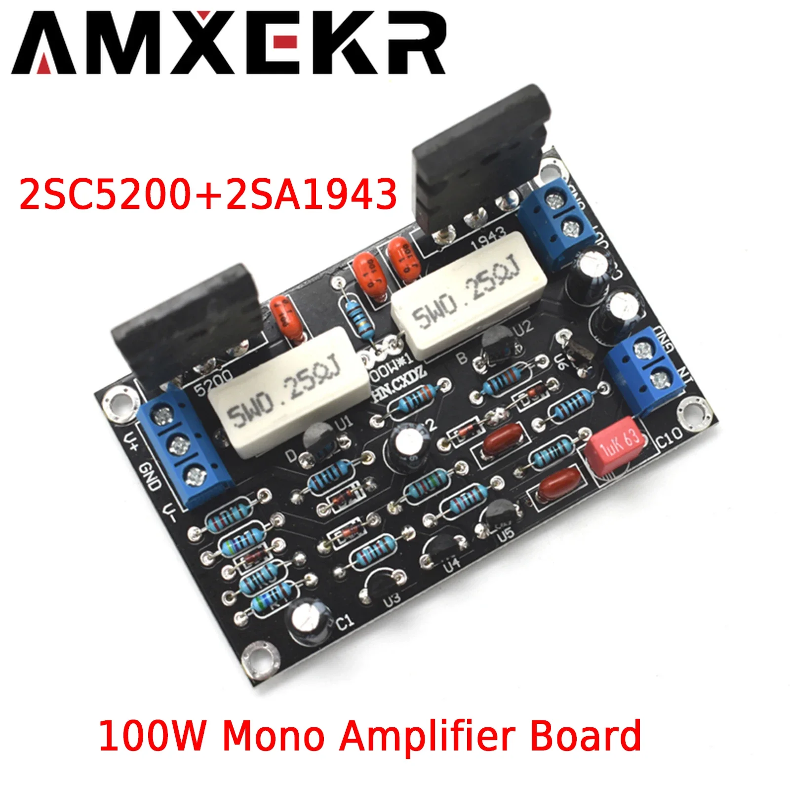 AMXEKR New Tube Power Amplifiers 2SC5200+2SA1943 Mono Channel HIFI Audio Amplifier Board 100W DC 35V