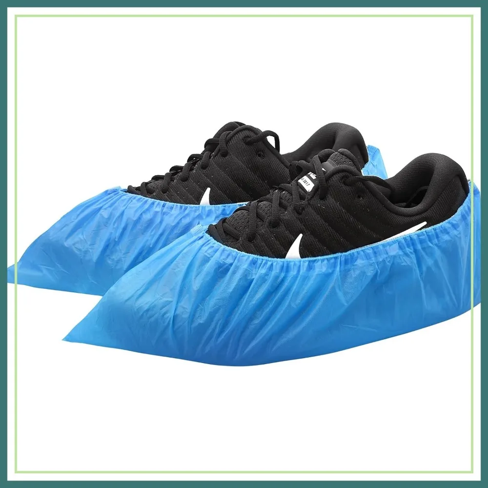 

100 Pcs (50 Pairs) Disposable Non-slip Shoe Covers, Waterproof CPE Booties for Indoor Use, Fits up to Size 11 US Men & 13 US Women, Blue, Large