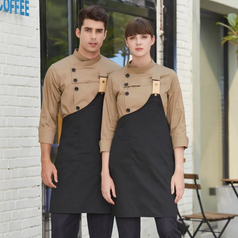 Giacca da cucina da uomo ristorante uniforme da cuoco Unisex abbigliamento da lavoro da donna costume da cuoco camicia lunga abbigliamento da cuoco grembiule da cucina uniforme