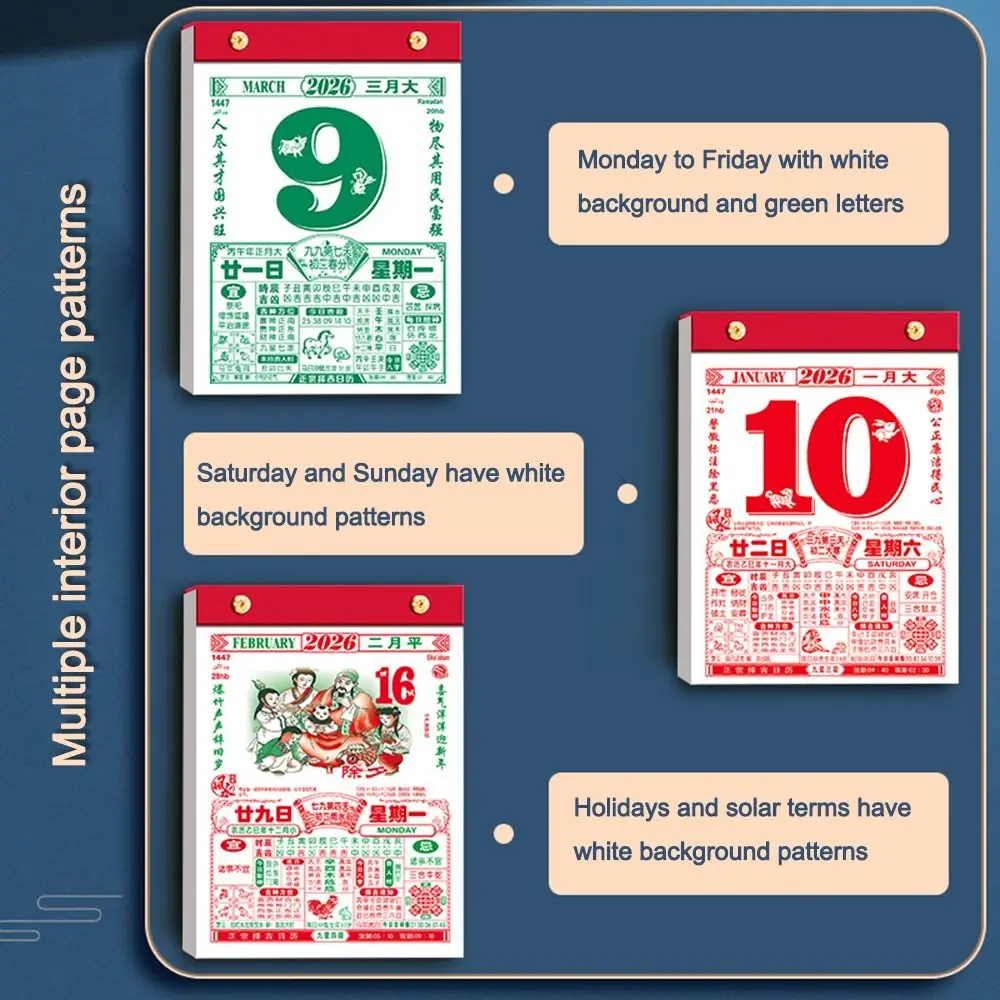 NEW Tearable 2026 Chinese Calendar Traditional Desktop Ornament New Year Calendar Home Decor Desktop Calendar Festivals