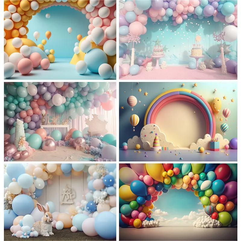 ZHISUXI Happy Birthday Photography Backdrops Newborn Airballoon Celebration Children Photo Studio Background Props TA-76