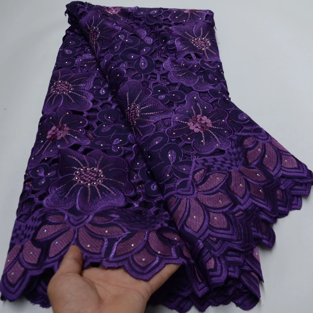 (5yards/pc) High quality purple Swiss voile lace soft African cotton lace with excellent embroidery for party dress CLP494