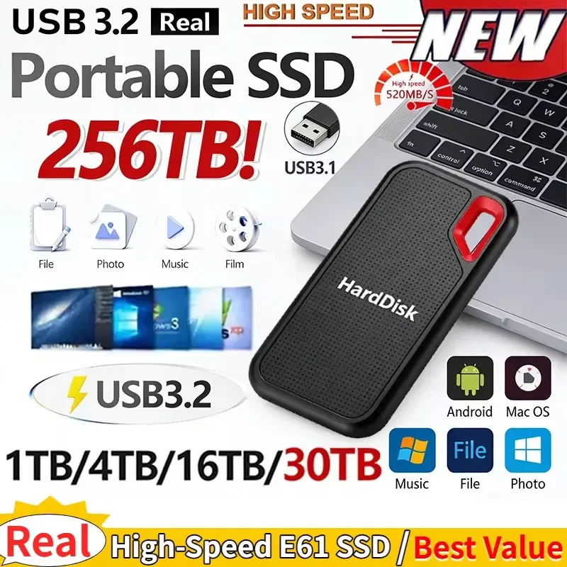 

SSD Mobile Hard Disk E60 2TB 8TB 128TB USB 3.1 HD External Hard for Laptop PS5 Mobile Hard Disk HDD Storage Devices