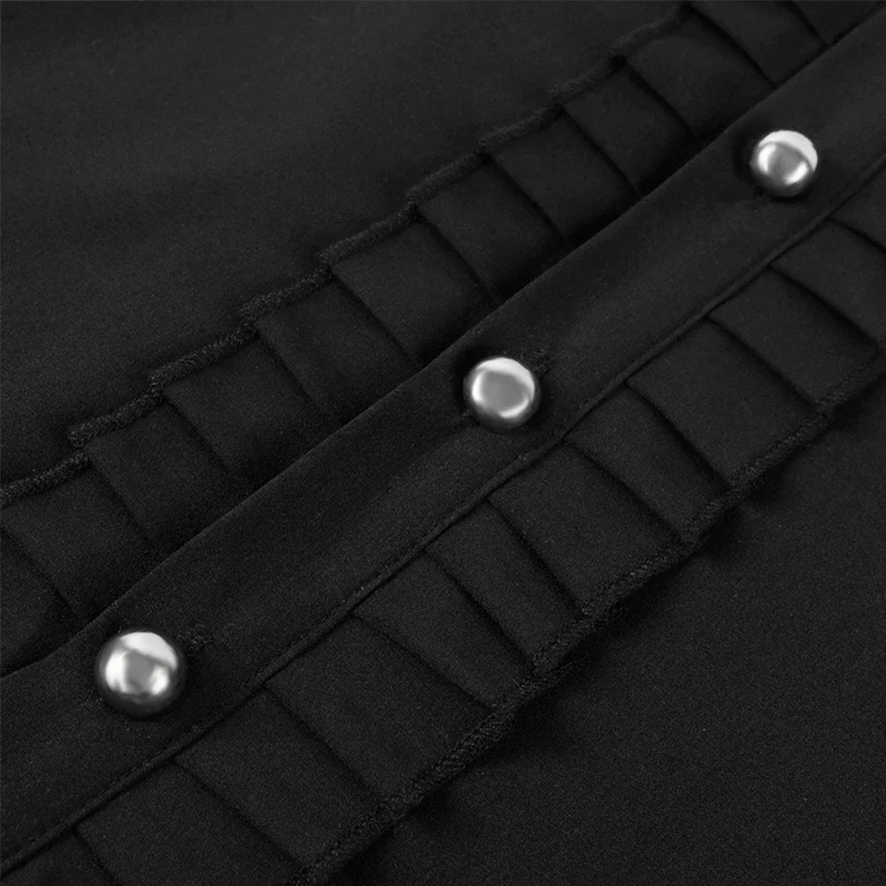New Women's Retro Ruffles Shirts Renaissance Victorian Steampunk Shirt Solid Color Lapel Gothic Pleat Ladies Blouses Tops