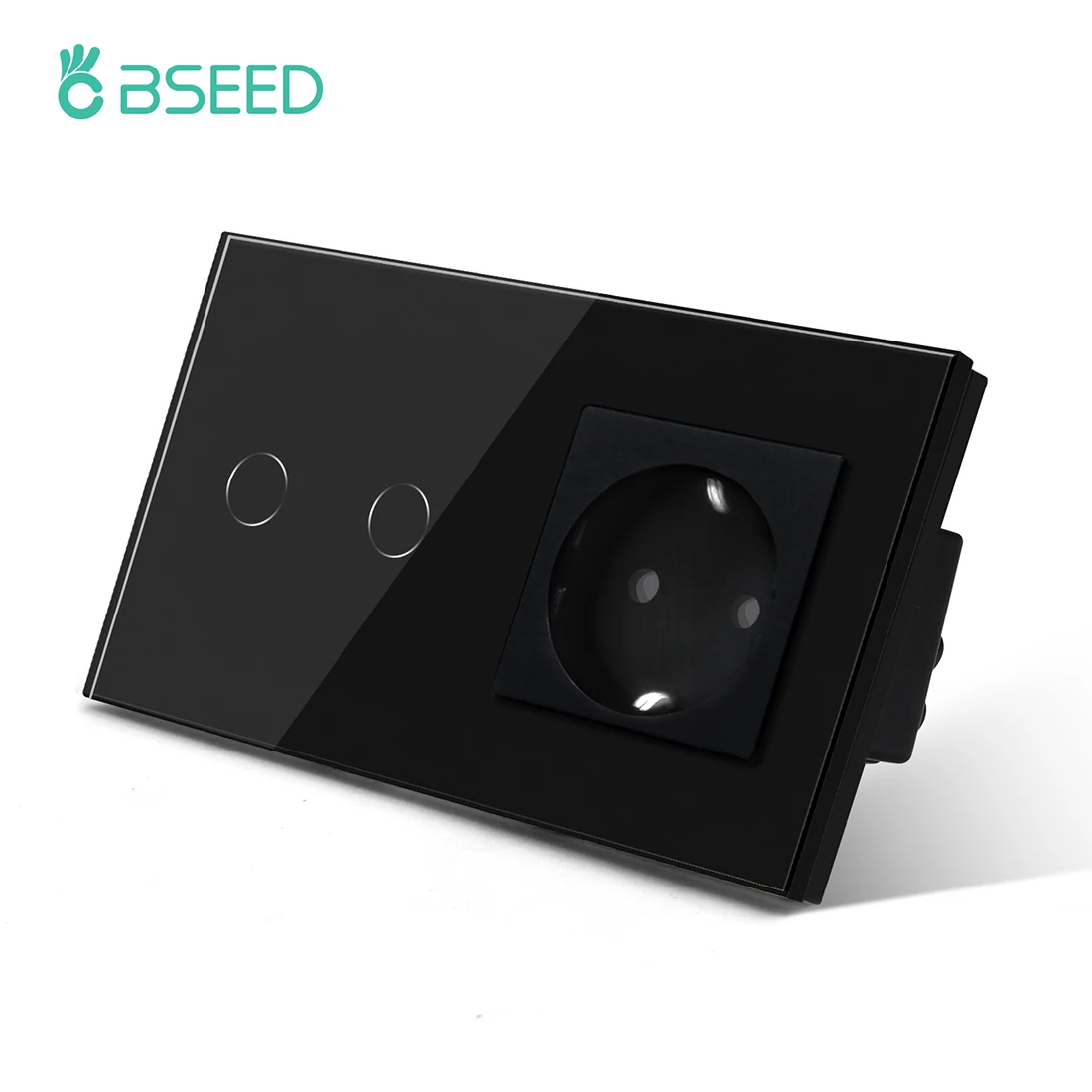 BSEED Touch-Lichtschalter, Steckdose, Glas, 1/2/3 Gang, Touchscreen-Schalter, Steckdose, max. 300 W/Gang, LED-Schalter, Steckdose, Schwarz