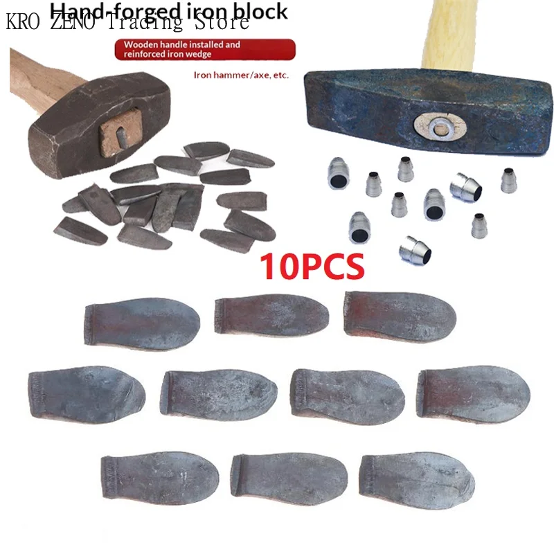 10 Pcs/SET 10mm  Iron Heavy Duty Iron Pad Forged Round Handle Wedge Set For Ax Hammer Handle Fixing Farm Tool Hardware Accessory